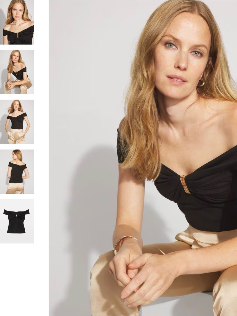 Off-Shoulder Black Cropped Top with Gold Accent
